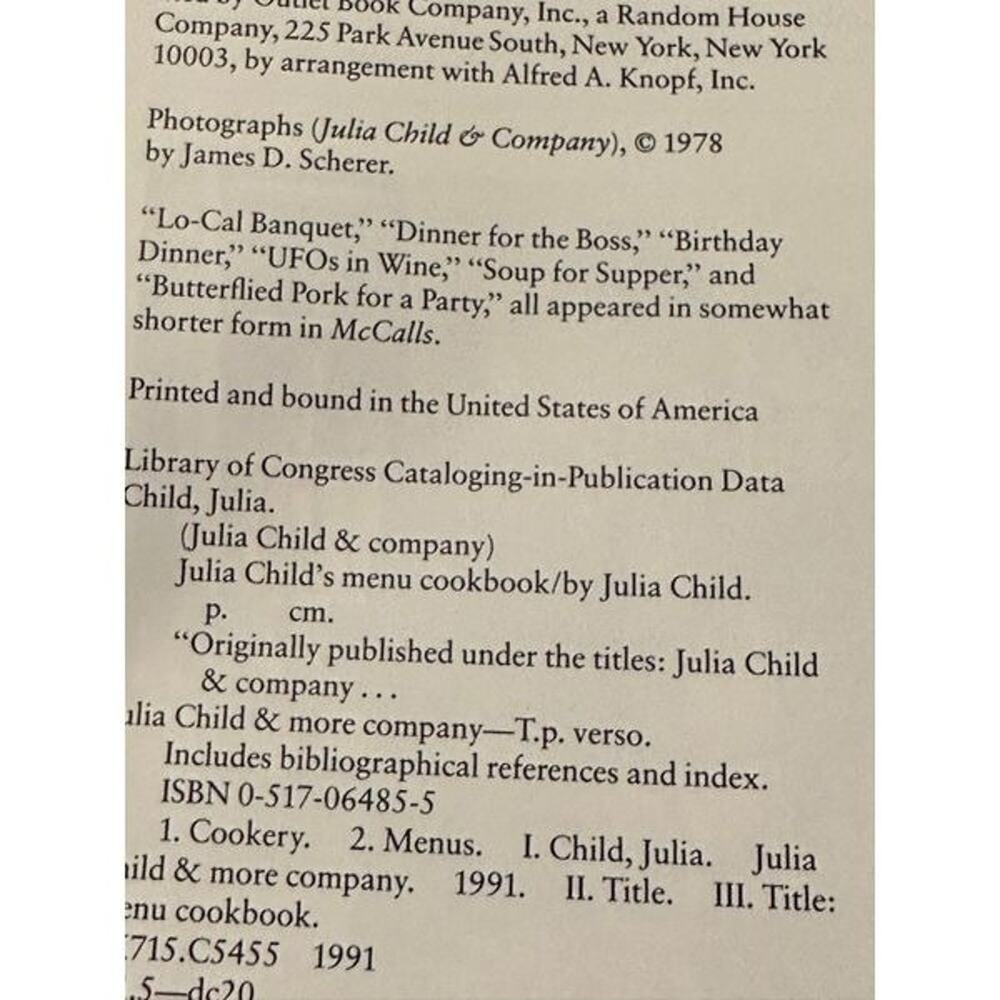 Julia Child‎ Menu CookBooks - Picture 3 of 4